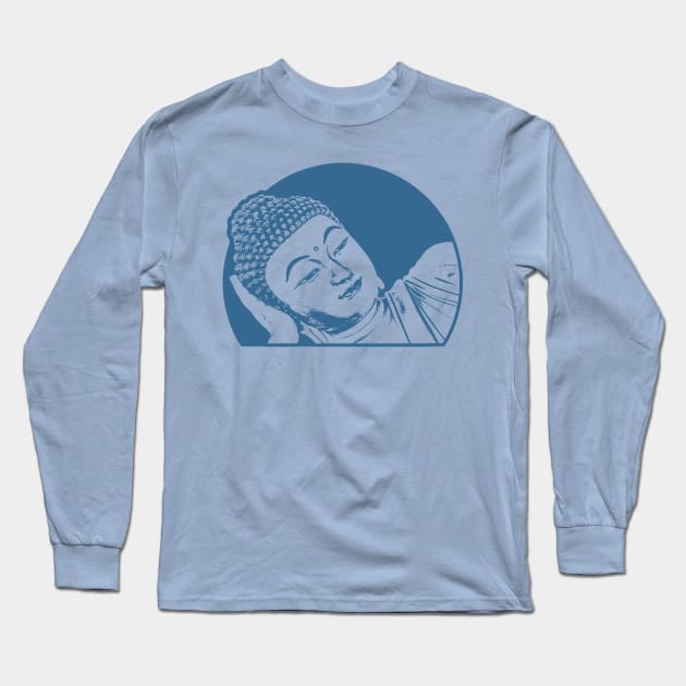 Reclining Buddha Art Navy Color Long Sleeve T-Shirt by Botak Solid Art